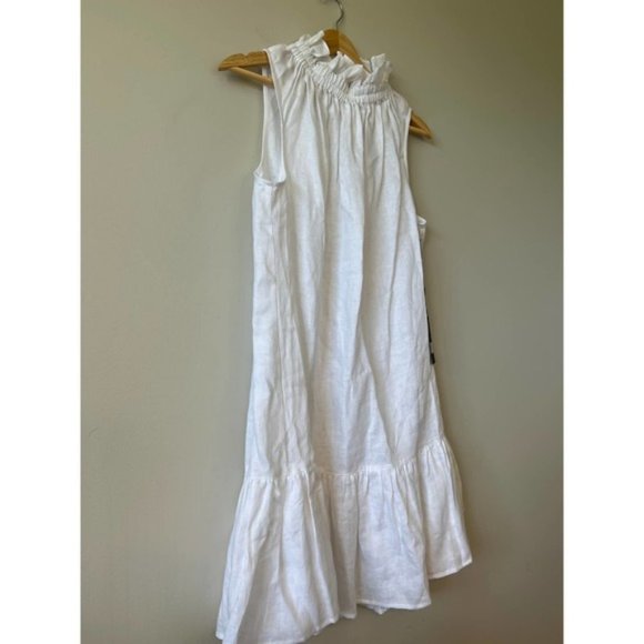 Ephemera Linen Garland Ruffle Neck Casual Mini Dress Women's White Size: 38 NWT - Picture 4 of 10